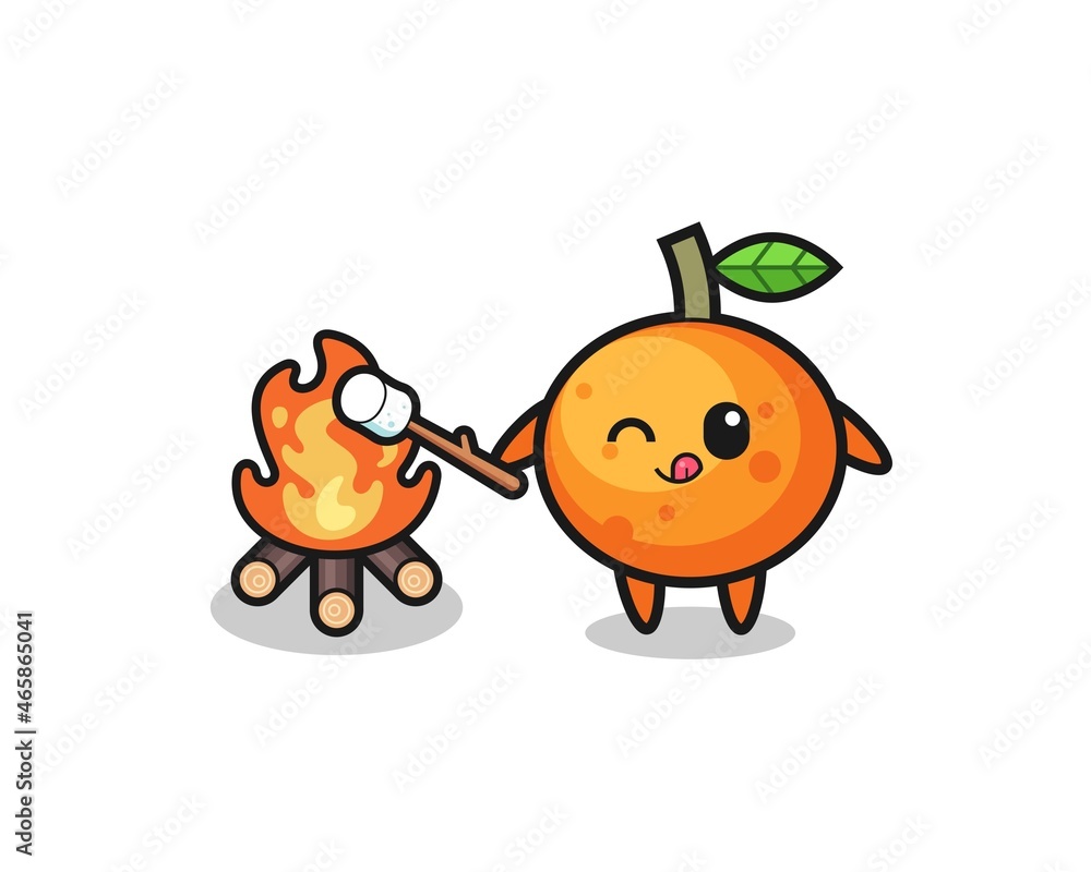 Obraz premium mandarin orange character is burning marshmallow