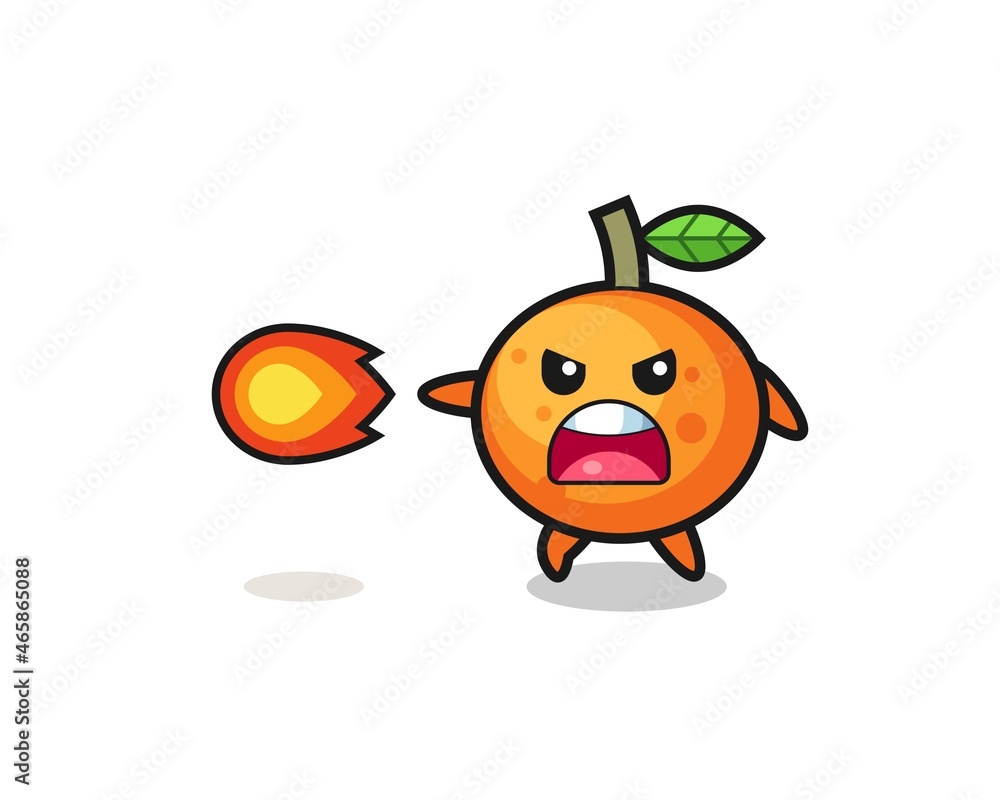 cute mandarin orange mascot is shooting fire power cute mandarin orange mascot is shooting fire power