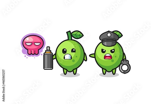 lime cartoon doing vandalism and caught by the police