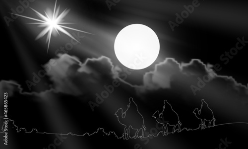 Three kings on christmas night, art video illustration.