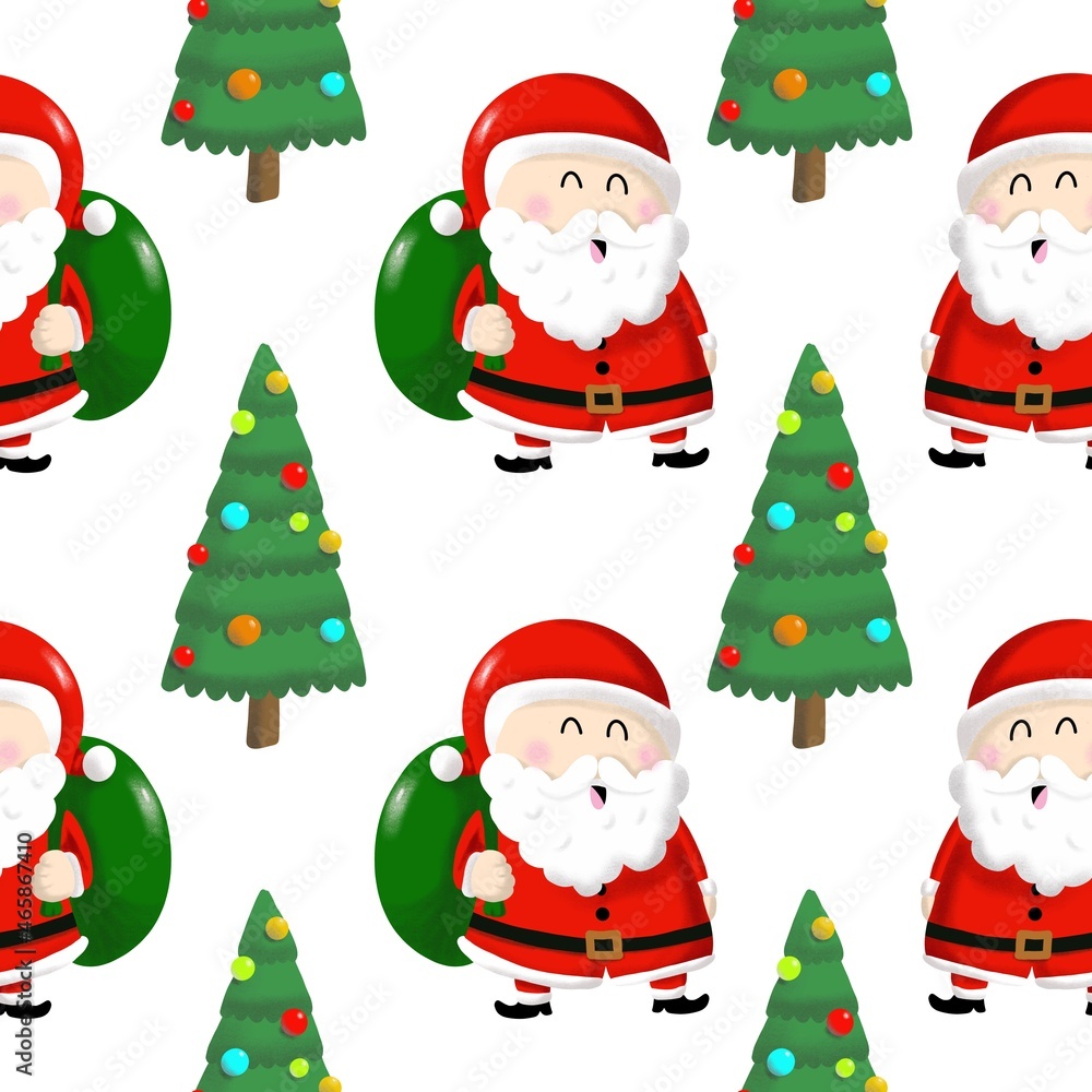 santa claus with gift bags and Christmas tree santa claus with gift bags and Christmas tree