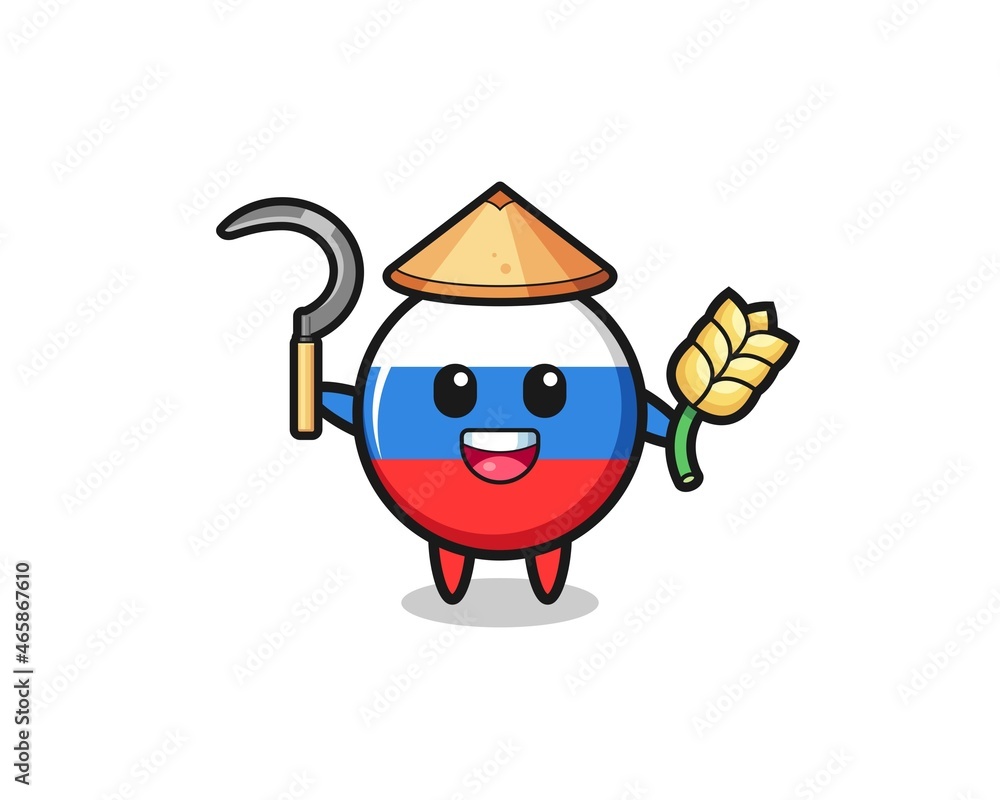 russia flag Asian farmer holding paddy