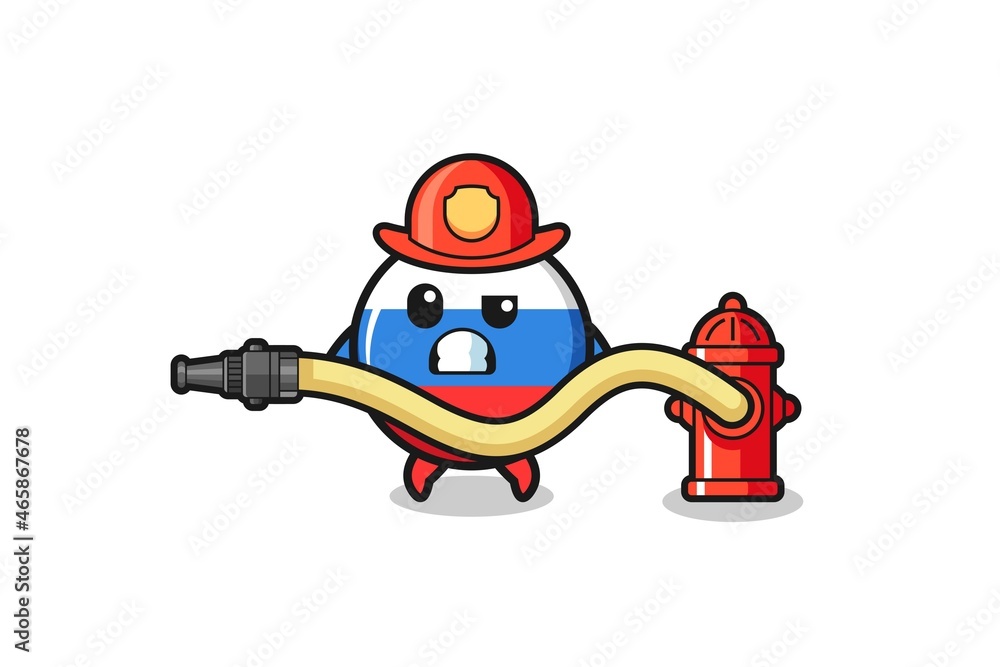 russia flag cartoon as firefighter mascot with water hose russia flag cartoon as firefighter mascot with water hose