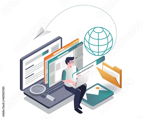 Man opening multiple browsers and looking for information