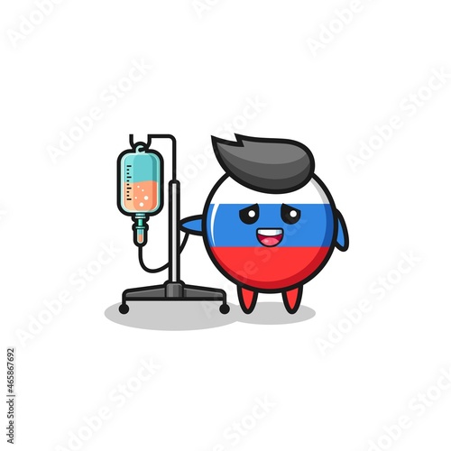 cute russia flag character standing with infusion pole