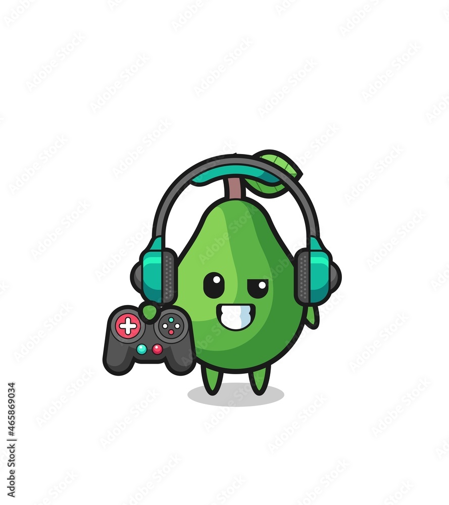 avocado gamer mascot holding a game controller avocado gamer mascot holding a game controller