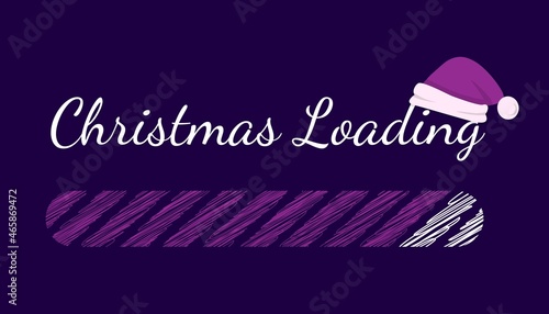 Christmas is loading Loading bar Blue background Progress bar with inscription - Christmas loading Illustration for design, poster, greeting or invitation card Navy blue background and purple shapes