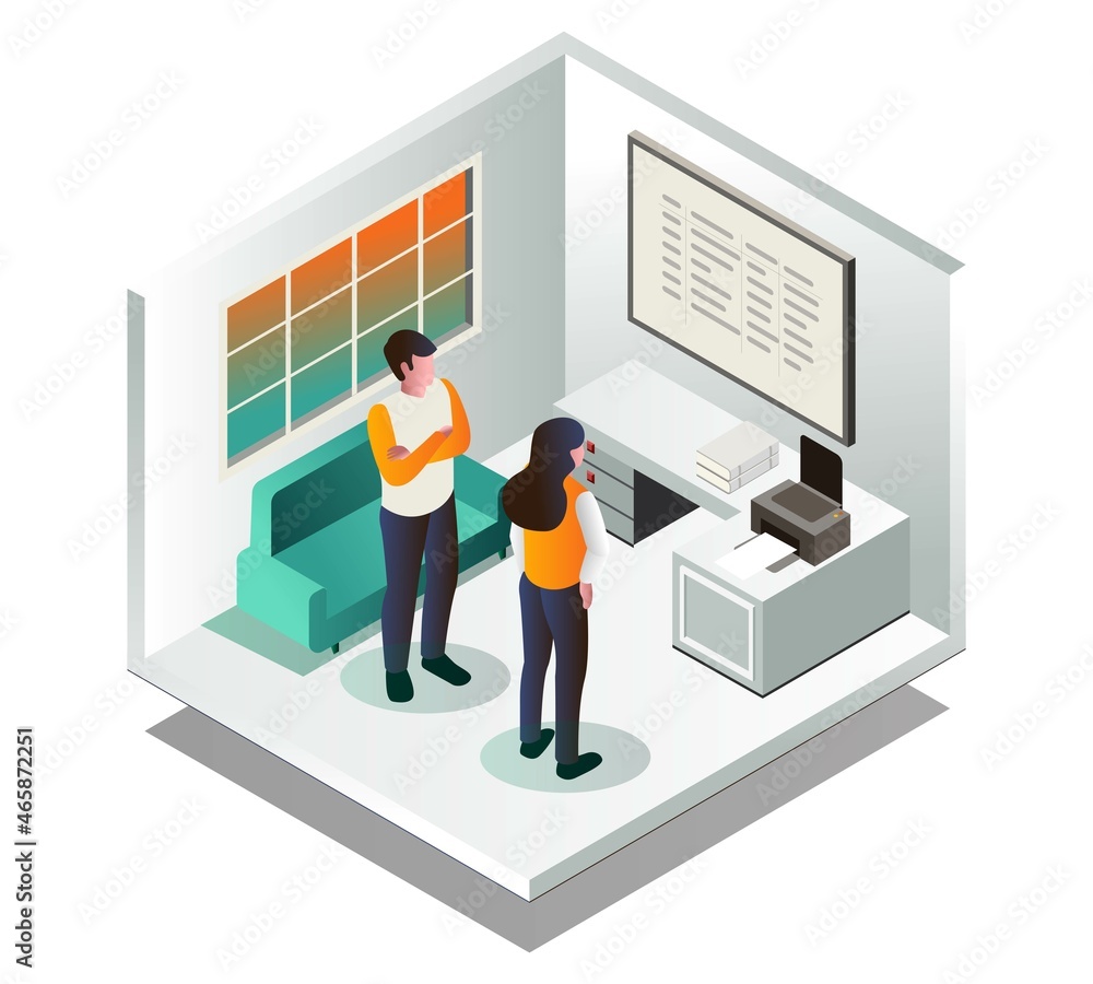 A couple is looking at a white board with a work plan A couple is looking at a white board with a work plan