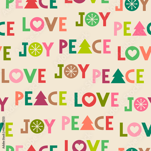 Colorful typography and christmas elements seamless pattern background.
