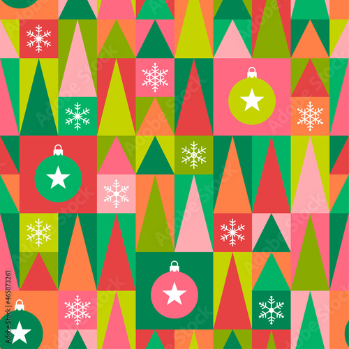 Bright geometric christmas elements seamless pattern background.