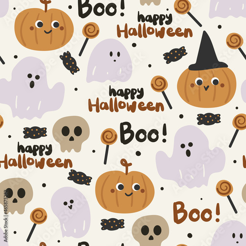 Seamless pattern with cute cartoon halloween for fabric print, textile, gift wrapping paper. colorful vector for textile, flat style