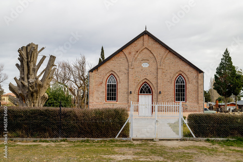 Obraz na płótnie Front view of old Baptist church in the town of Gaiman, in Chubut, Argentina