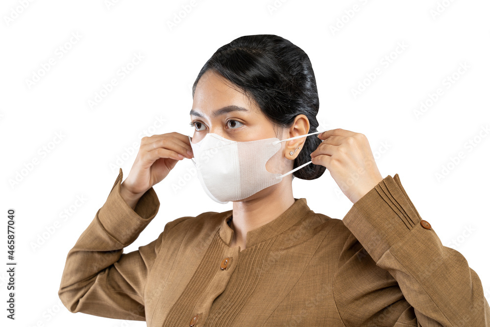 Indonesian women in civil servant uniforms wearing masks Indonesian women in civil servant uniforms wearing masks