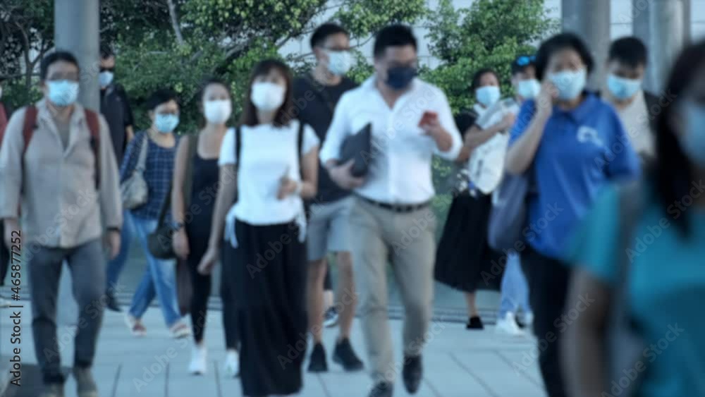 Unidentified crowd of people wearing medical face mask. Unidentified crowd of people wearing medical face mask.