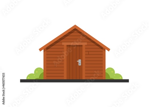 Small wooden hut building. Simple flat illustration. photo