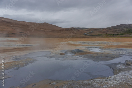 Myvatn Region, Iceland: Namafjall (also known as Hverir) is a high-temperature geothermal area with boiling mud pots and steaming fumaroles.