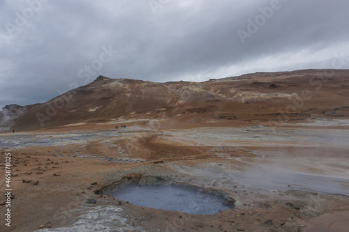 Myvatn Region, Iceland: Namafjall (also known as Hverir) is a high-temperature geothermal area with boiling mud pots and steaming fumaroles.