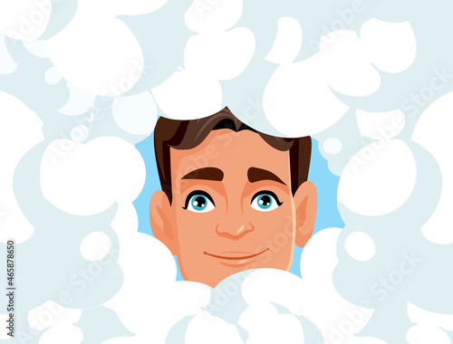 Happy Man with Head in the Clouds Vector Cartoon