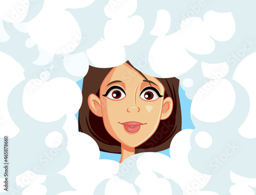 Happy Woman with Head in the Clouds Vector Cartoon