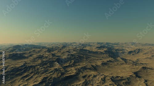alien planet landscape sci fi spatial background  view from planet surface with spectacular sky  realistic digital illustration
