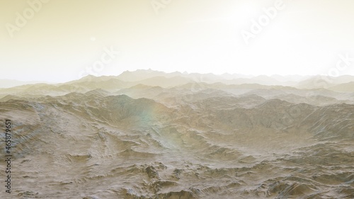 Fototapeta Naklejka Na Ścianę i Meble -  alien planet landscape sci fi spatial background, view from planet surface with spectacular sky, realistic digital illustration