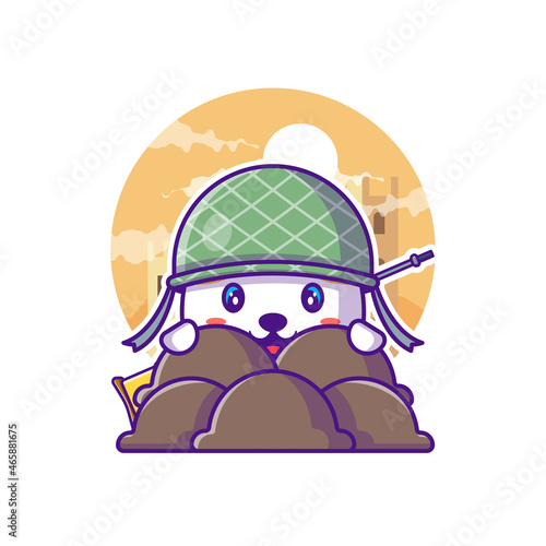 Cute Cat Soldier Army Cartoon Illustration