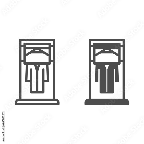 Clothes film wrapping machine, garment packing line and solid icon, cleaning concept, laundry vector sign on white background, outline style icon for mobile concept and web design. Vector graphics.