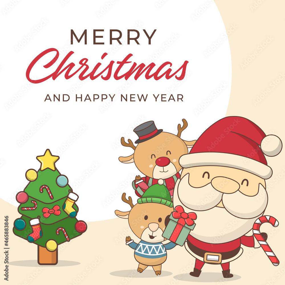 Merry Christmas and happy new year background with Santa and deer