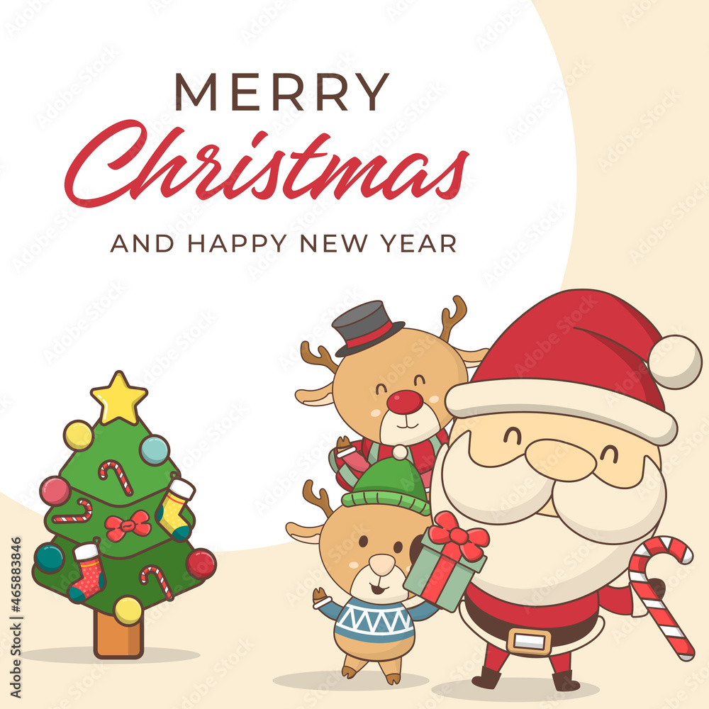 Merry Christmas and happy new year background with Santa and deer Merry Christmas and happy new year background with Santa and deer