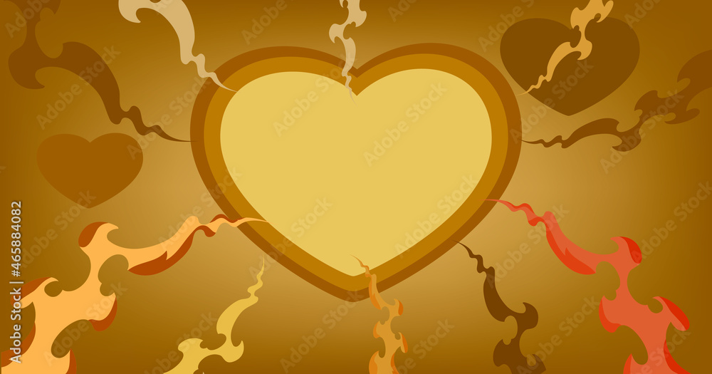 Heart Background in gold, line drawing Abstract free form