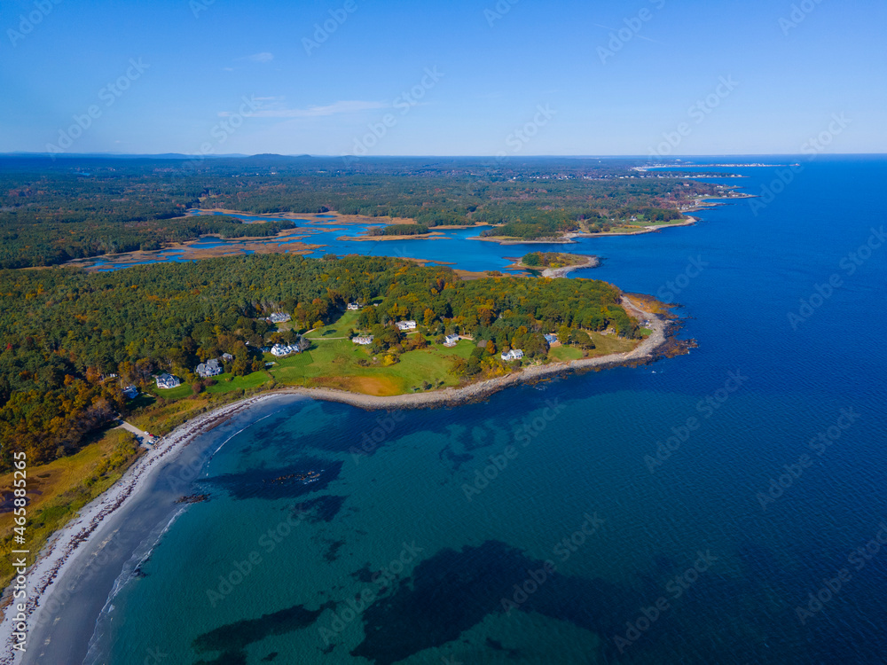 Cutts Island and Brave Boat Harbor aerial view in Kittery Point in town of Kittery, Maine ME, USA. 