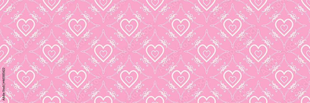Romantic background image with hearts and decorative elements on light pink background for your design. Seamless background for wallpaper, textures. Vector illustration. Romantic background image with hearts and decorative elements on light pink background for your design. Seamless background for wallpaper, textures. Vector illustration.
