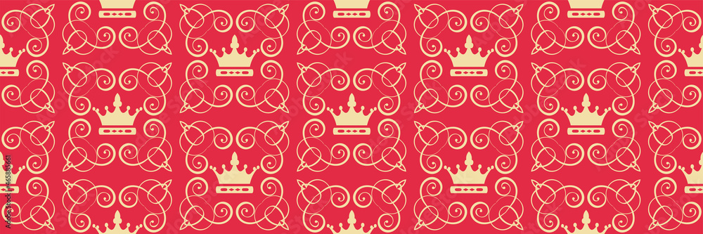 Royal style background image with decorative elements on red background. Seamless background for wallpaper, textures. Vector illustration. Royal style background image with decorative elements on red background. Seamless background for wallpaper, textures. Vector illustration.