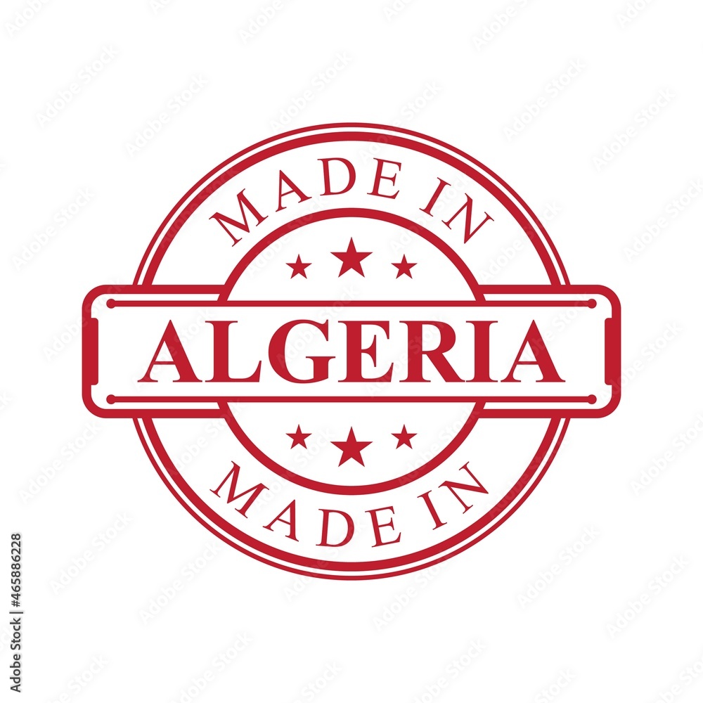 Made in Algeria label icon with red color emblem Made in Algeria label icon with red color emblem