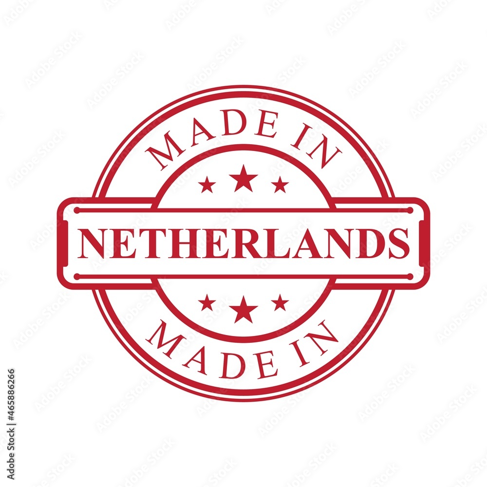 Made in Netherlands label icon with red color emblem