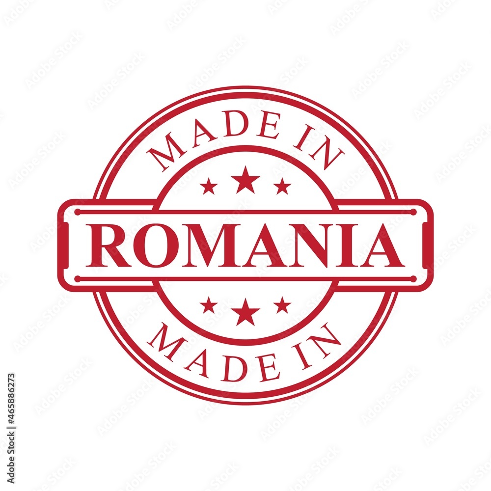 Made in Romania label icon with red color emblem Made in Romania label icon with red color emblem