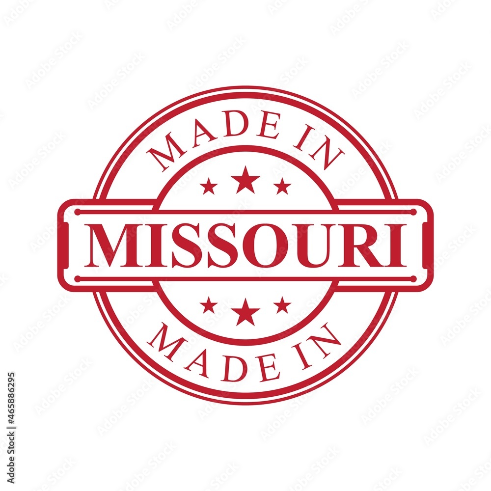 Made in Missouri label icon with red color emblem Made in Missouri label icon with red color emblem
