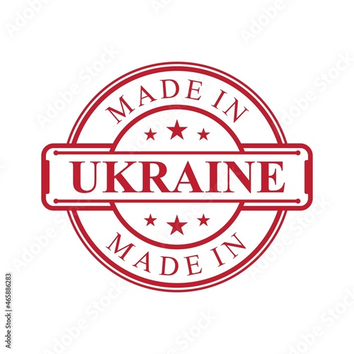 Made in Ukraine label icon with red color emblem