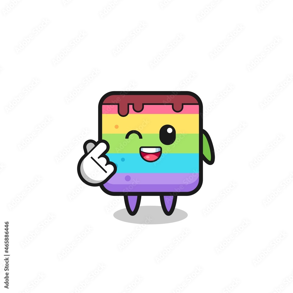rainbow cake character doing Korean finger heart rainbow cake character doing Korean finger heart