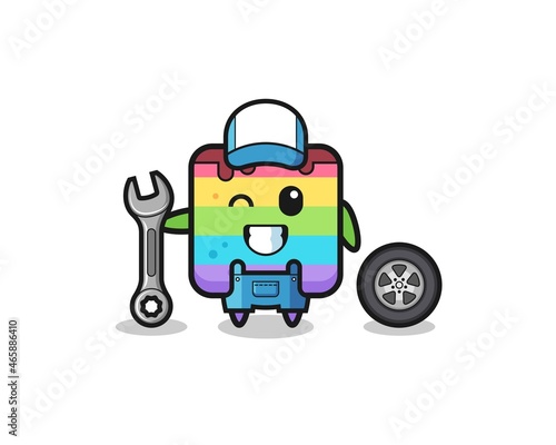 the rainbow cake character as a mechanic mascot