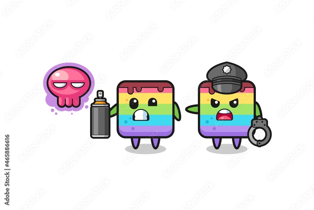 rainbow cake cartoon doing vandalism and caught by the police rainbow cake cartoon doing vandalism and caught by the police