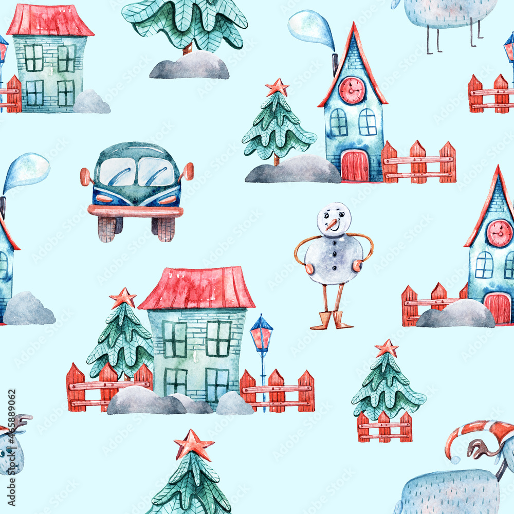 Christmas cute kids seamless pattern in red and green color can be used for fabric, wrapping paper, packaging paper, scrapbook paper, textile background 