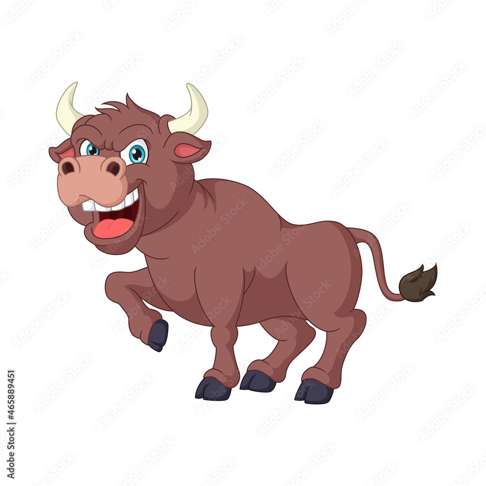Fototapeta premium Cartoon angry bull on white background