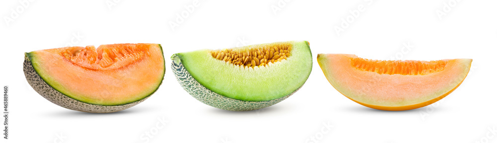cantaloupe melon slices isolated on white cantaloupe melon slices isolated on white