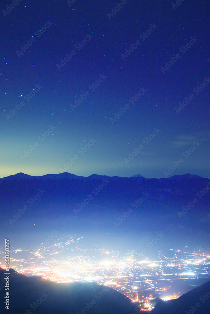 南アルプスと富士山と駒ヶ根市街の夜景, 甲信越,駒ヶ根市,長野県 南アルプスと富士山と駒ヶ根市街の夜景, 甲信越,駒ヶ根市,長野県