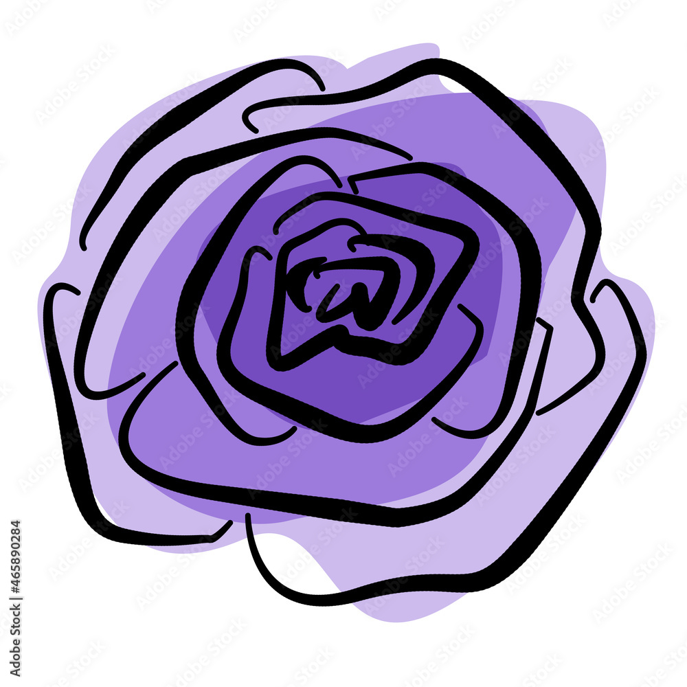 Obraz premium artistic multicolor floral Rose element in the style of line art wedding theme on a white background. Doodle and scribble. violet, purple and lilac Roses bud for postcard and scrapbooking paper