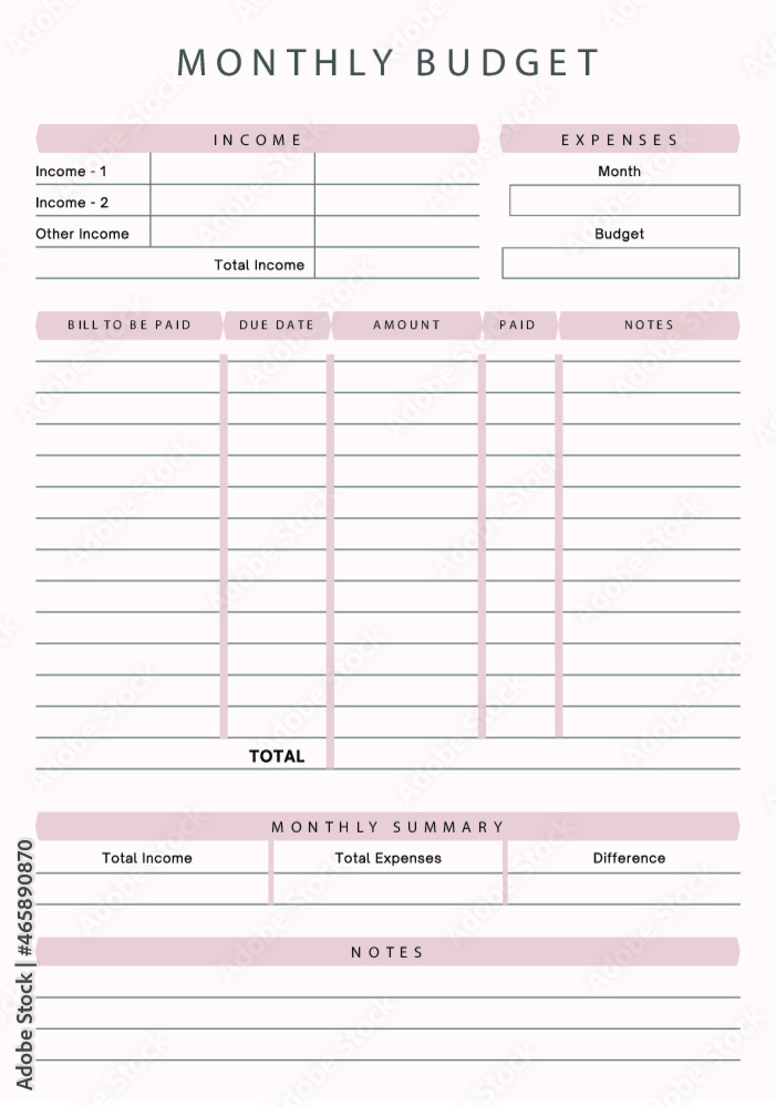 Monthly Budget Planner Sheet