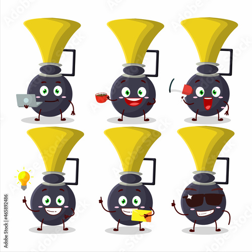 Bicycle air horn cartoon character with various types of business emoticons photo