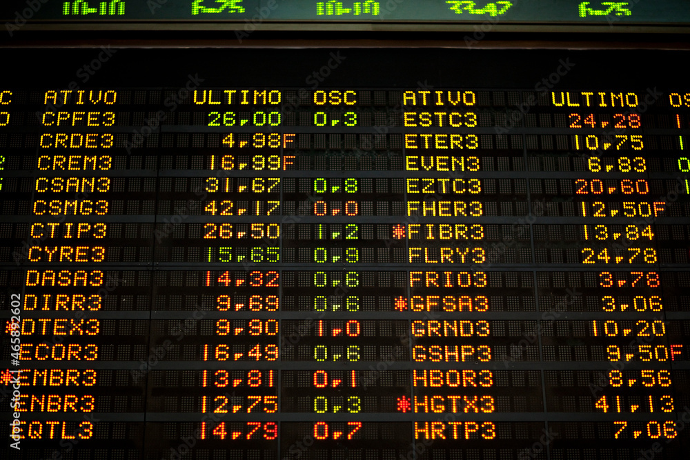 Fototapeta premium Real live stock exchange trading stocks display panel. High quality photo