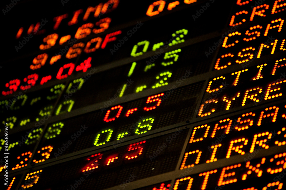 Real live stock exchange trading stocks display panel. High quality photo Real live stock exchange trading stocks display panel. High quality photo